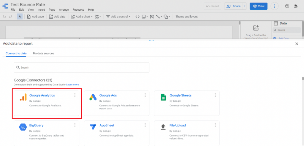 Bounce Rate Data Studio Step 1