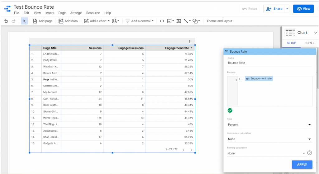 Bounce Rate Data Studio Step 3